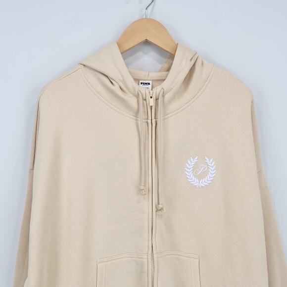 Victoria's Secret PINK Canvas Everyday Fleece Campus Full Zip Sweatshirt XL NWT - Picture 2 of 6